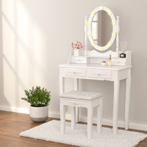 Rippeon makeup vanity set with stool and mirror house of best sale hampton